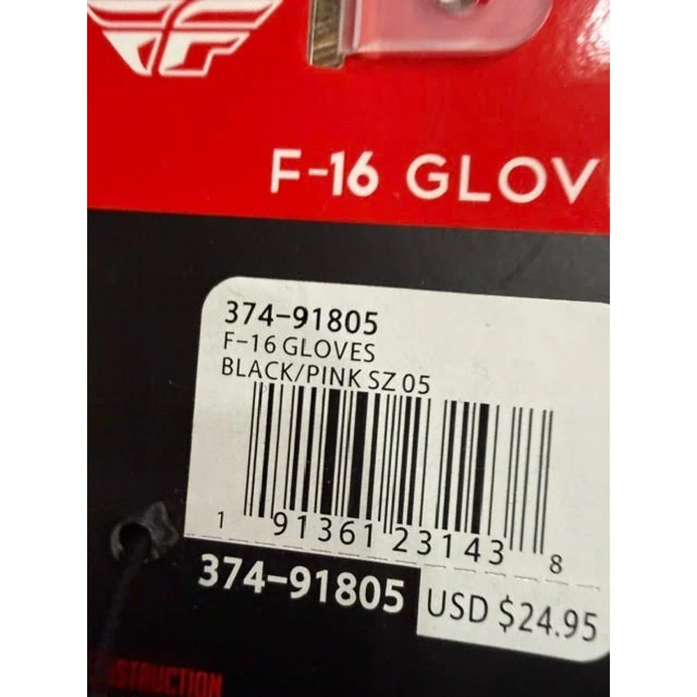 Fly Racing F-16 Gloves Black Pink Size 5 Youth Medium YM Women's XS New NWT